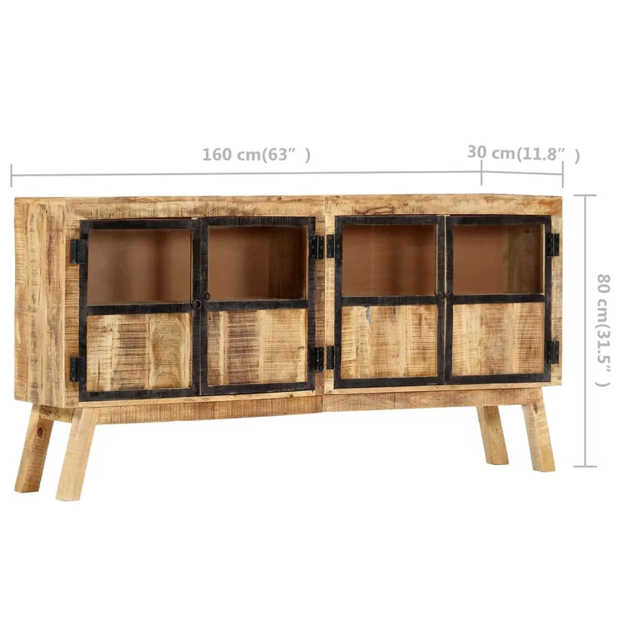 Buffet Marron et noir 160x30x80 cm Bois de manguier solide brut - 7