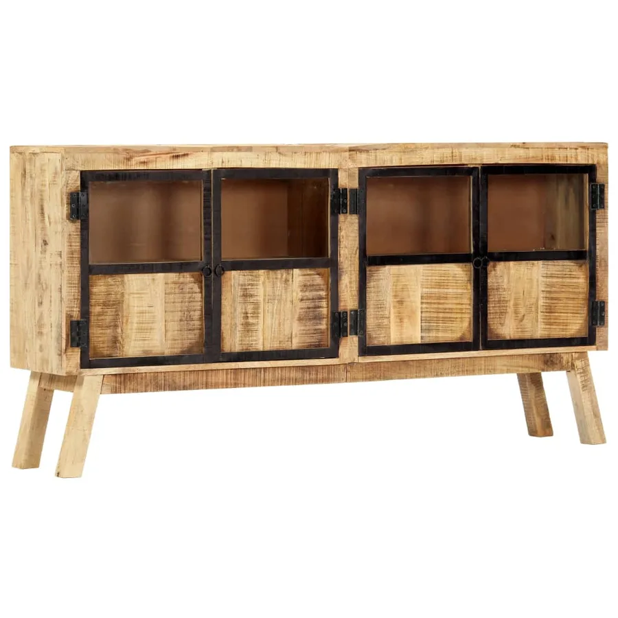 Buffet Marron et noir 160x30x80 cm Bois de manguier solide brut - 8