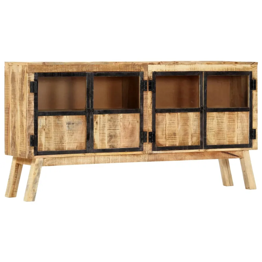 Buffet Marron et noir 160x30x80 cm Bois de manguier solide brut - 9