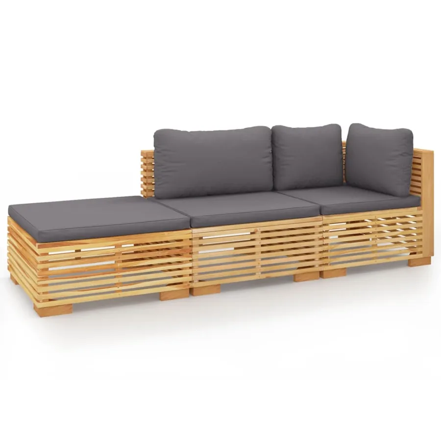 Salon de jardin 3 pcs avec coussins Bois de teck solide - 2