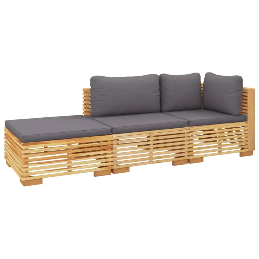 Salon de jardin 3 pcs avec coussins Bois de teck solide - 3
