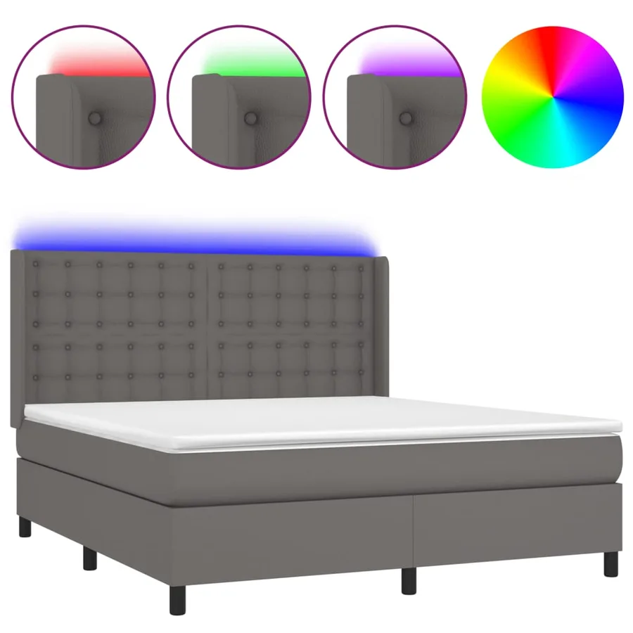 Sommier à lattes de lit matelas LED Gris 180x200 cm Similicuir - 2