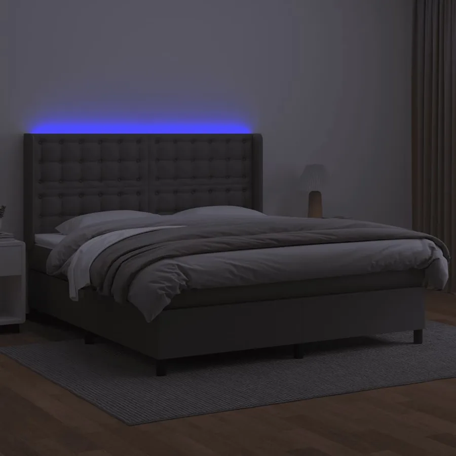 Sommier à lattes de lit matelas LED Gris 180x200 cm Similicuir - 3