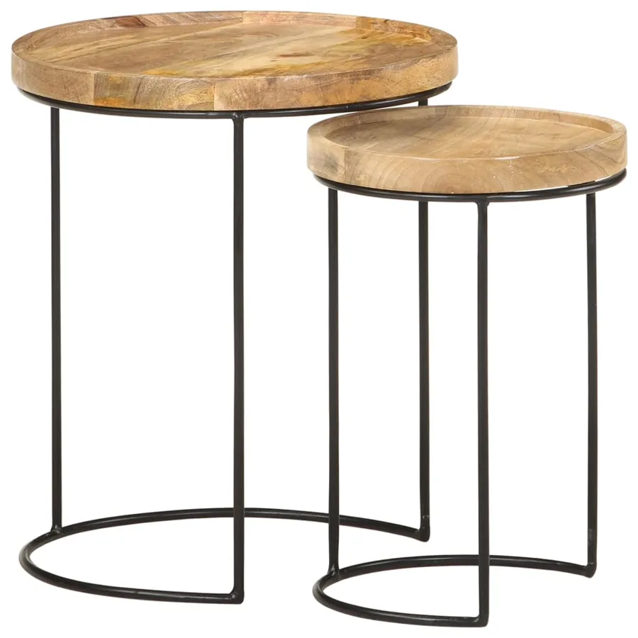 Ensemble de table basse 2 pcs bois de manguier massif et acier - 12
