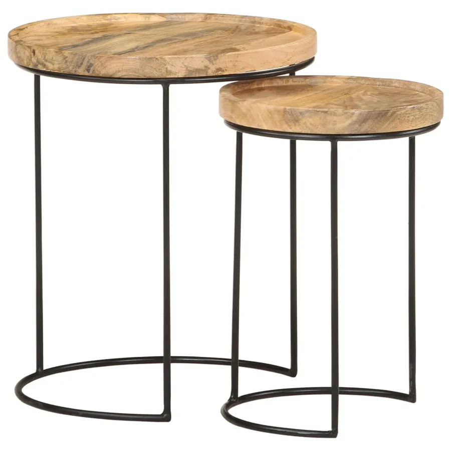Ensemble de table basse 2 pcs bois de manguier massif et acier - 13