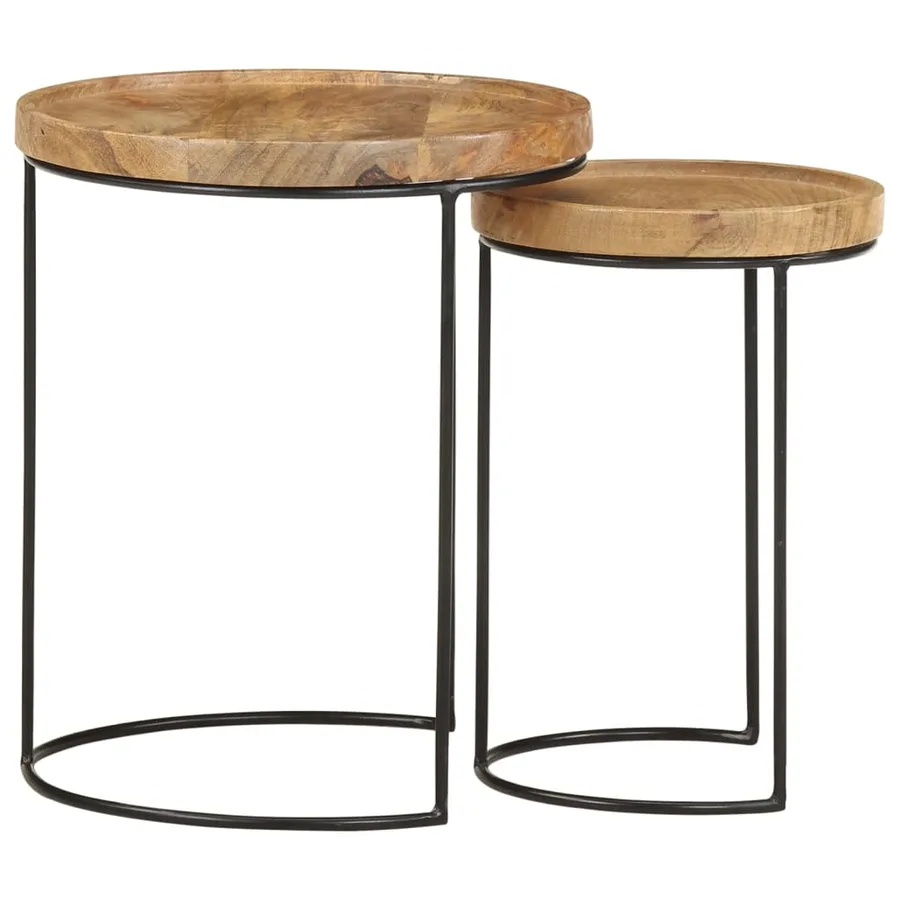 Ensemble de table basse 2 pcs bois de manguier massif et acier - 2