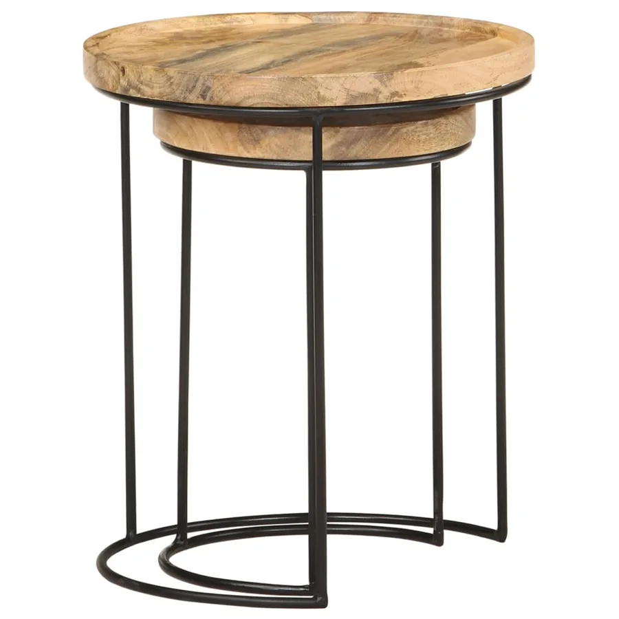 Ensemble de table basse 2 pcs bois de manguier massif et acier - 3