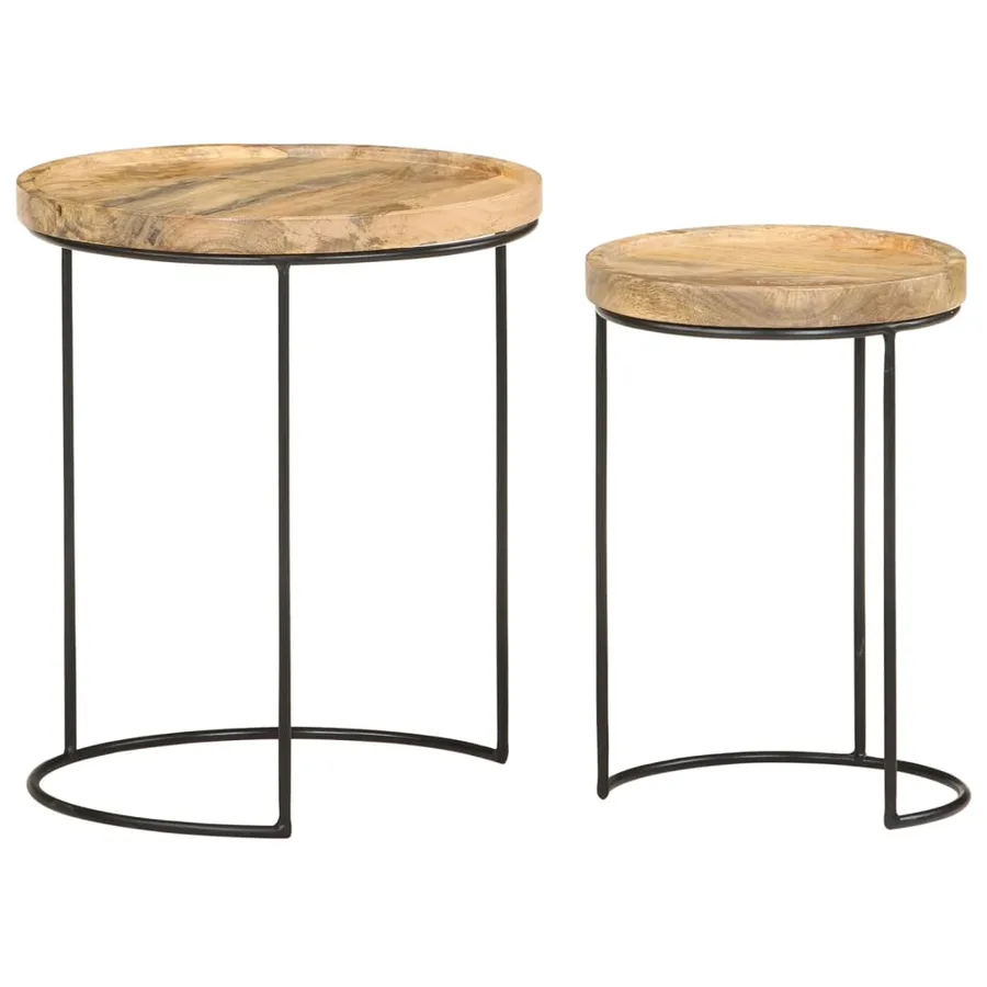 Ensemble de table basse 2 pcs bois de manguier massif et acier - 4