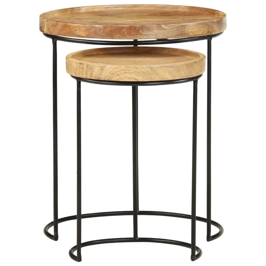 Ensemble de table basse 2 pcs bois de manguier massif et acier - 5