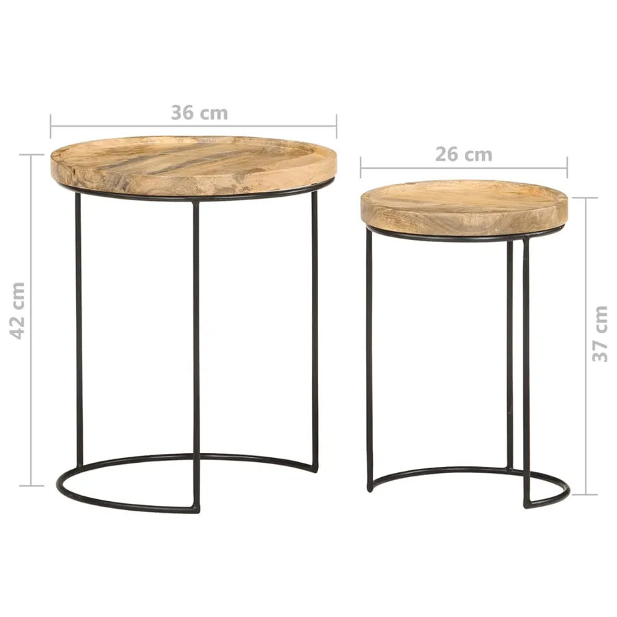 Ensemble de table basse 2 pcs bois de manguier massif et acier - 9