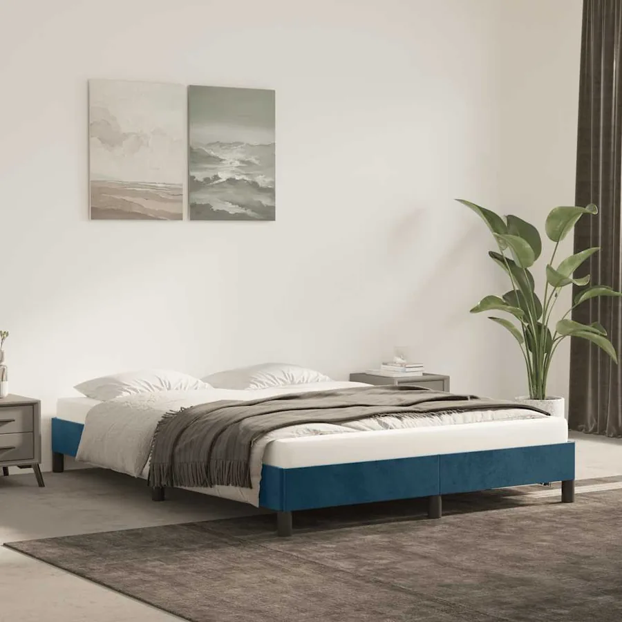 Cadre de lit sans matelas bleu foncé 140x200 cm velours