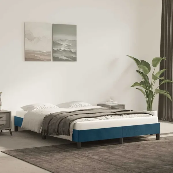 Cadre de lit sans matelas bleu foncé 140x200 cm velours
