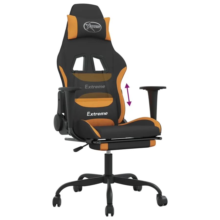 Chaise de jeu avec repose-pied Noir et orange Tissu - 8
