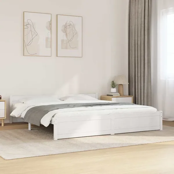 Cadre de lit sans matelas blanc bois massif 180x200 cm