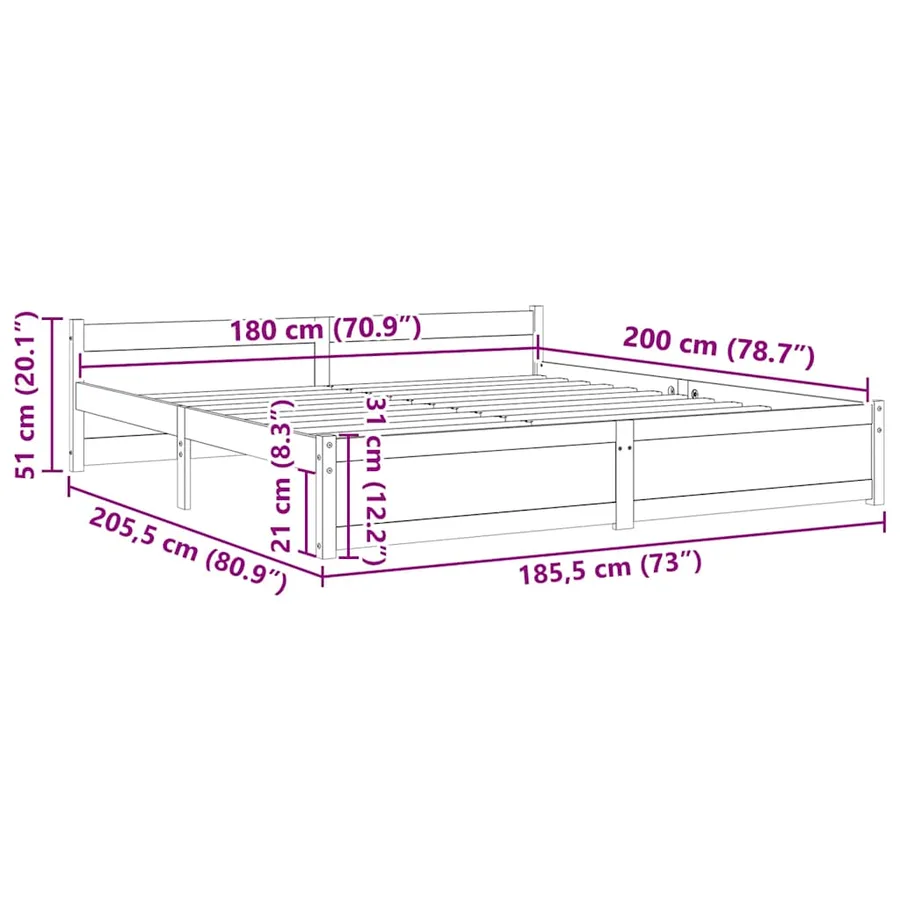 Cadre de lit sans matelas blanc bois massif 180x200 cm - 9
