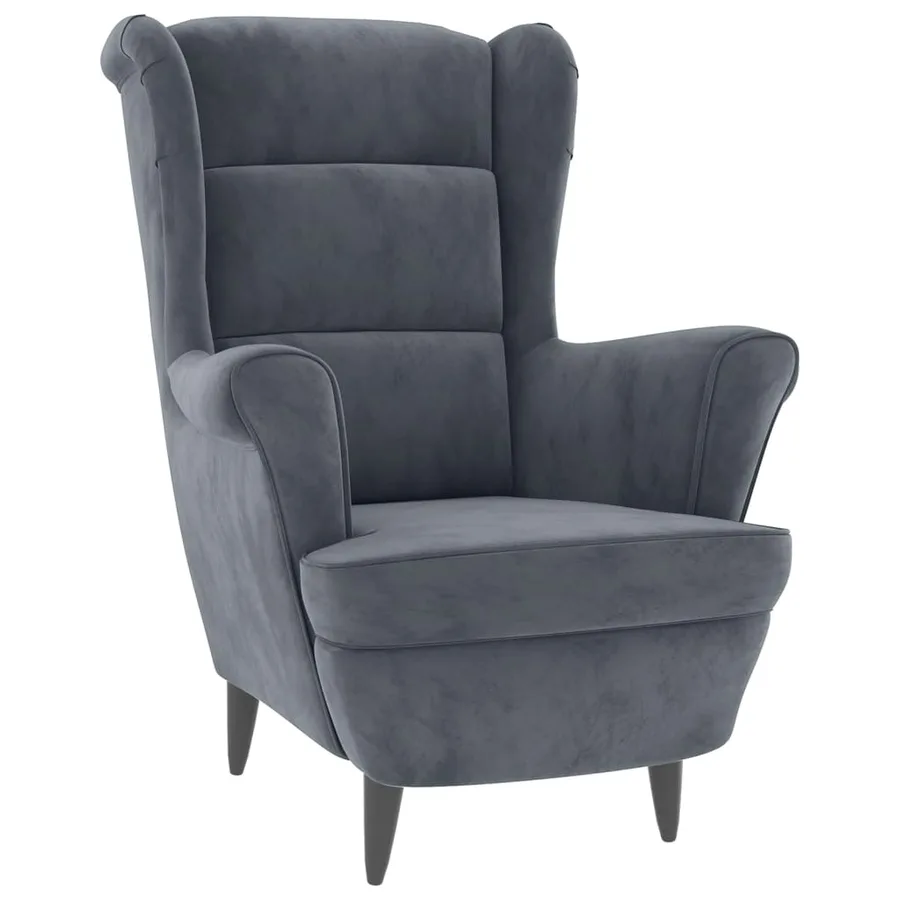 Fauteuil à oreilles avec tabouret gris foncé velours - 3