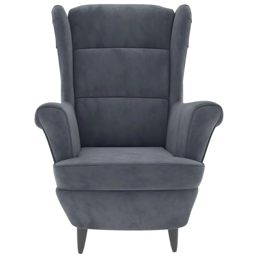 Fauteuil à oreilles avec tabouret gris foncé velours - 4