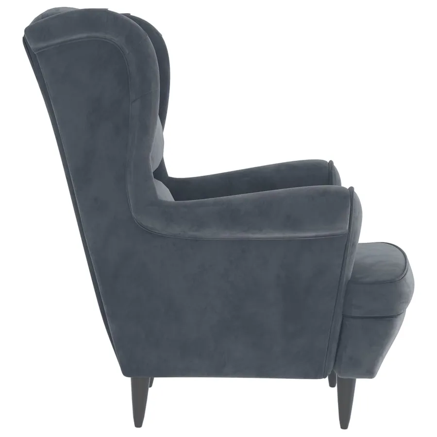 Fauteuil à oreilles avec tabouret gris foncé velours - 5