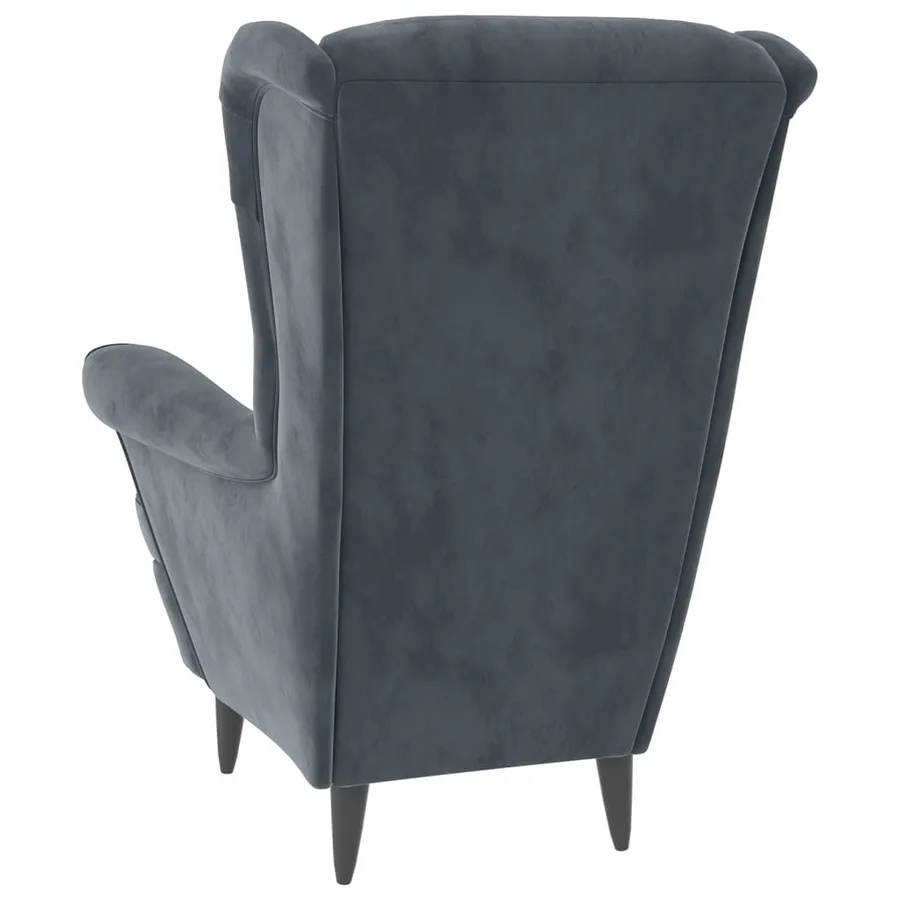 Fauteuil à oreilles avec tabouret gris foncé velours - 6