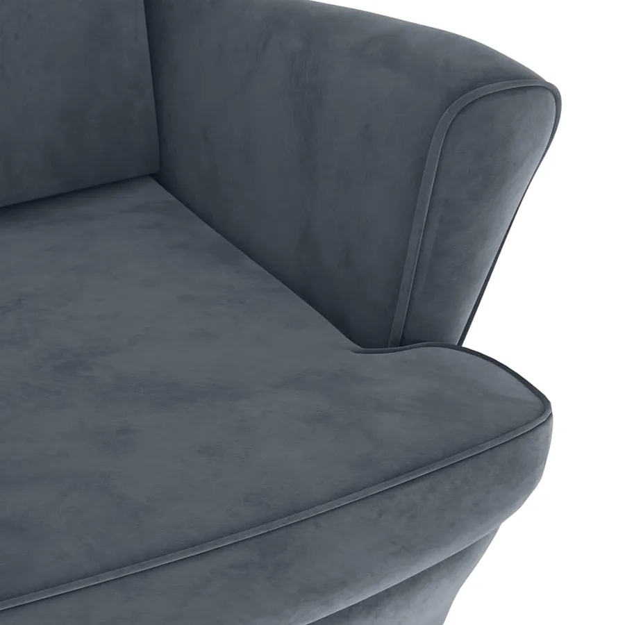 Fauteuil à oreilles avec tabouret gris foncé velours - 7