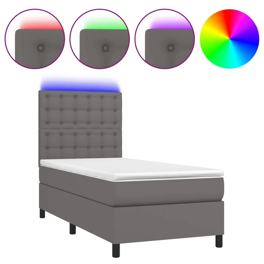Sommier à lattes de lit avec matelas et LED Gris 90x200 cm - 2