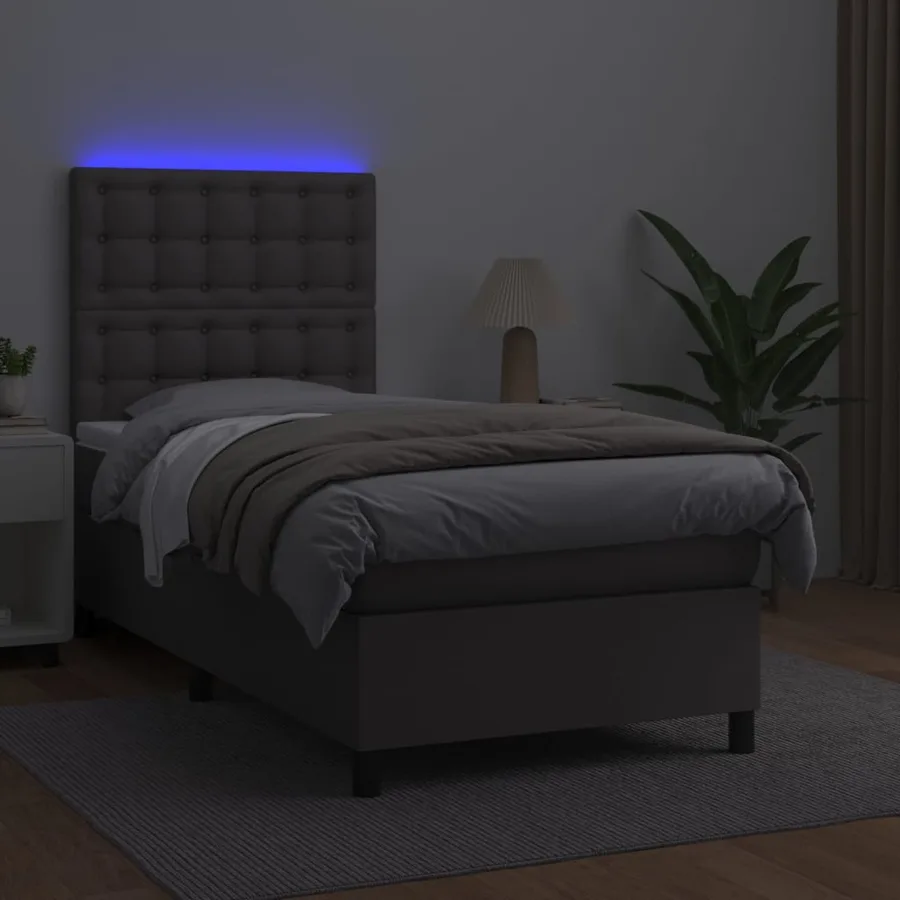 Sommier à lattes de lit avec matelas et LED Gris 90x200 cm - 4