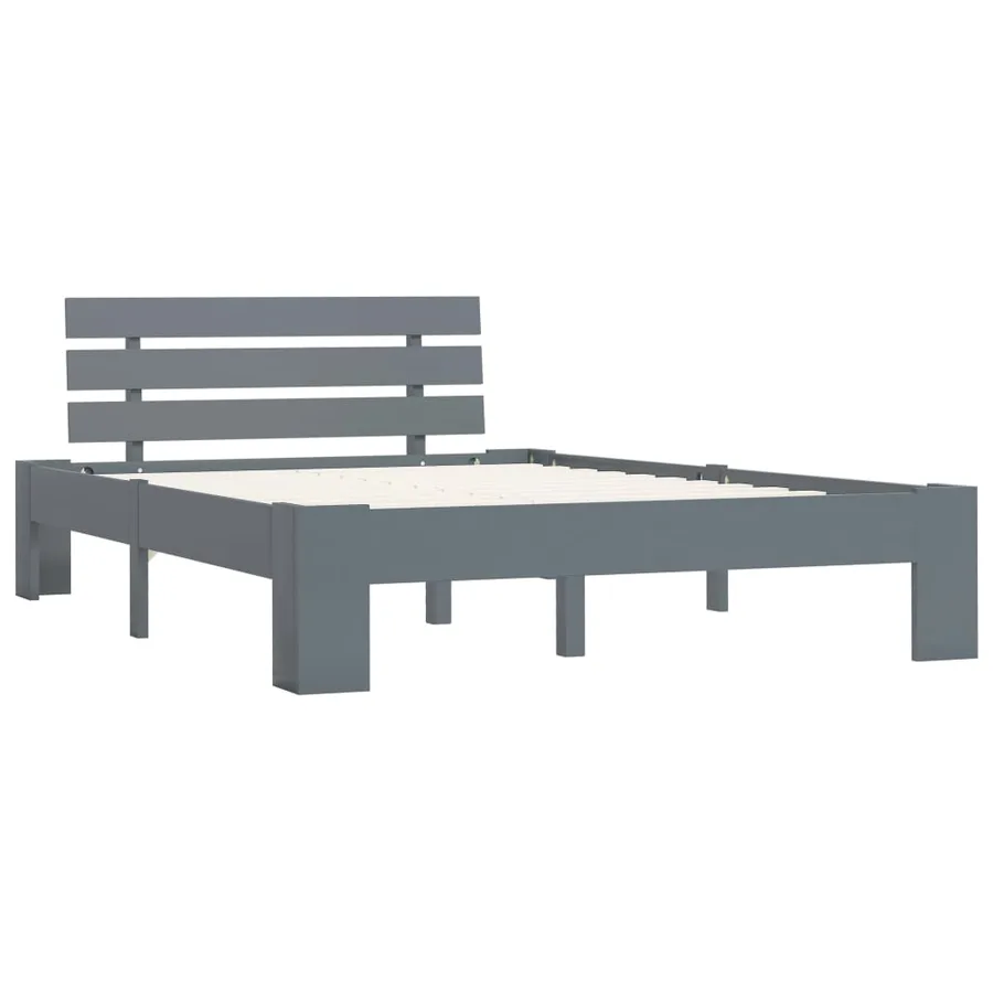 Cadre de lit sans matelas gris bois massif de pin 140x200 cm - 2