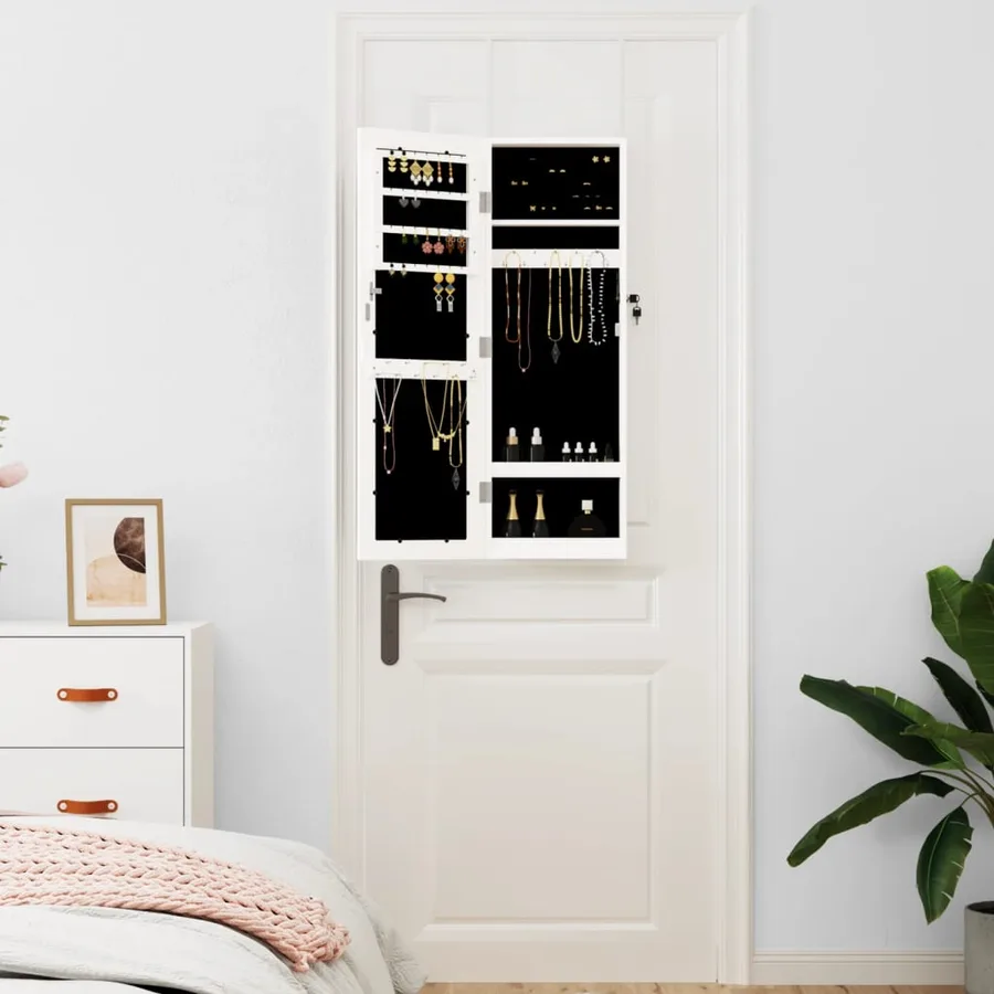Armoire à bijoux avec miroir murale blanc 30x8,5x90 cm - 3