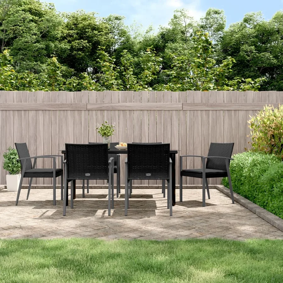 Ensemble à manger de jardin 7 pcs coussins résine tressée acier