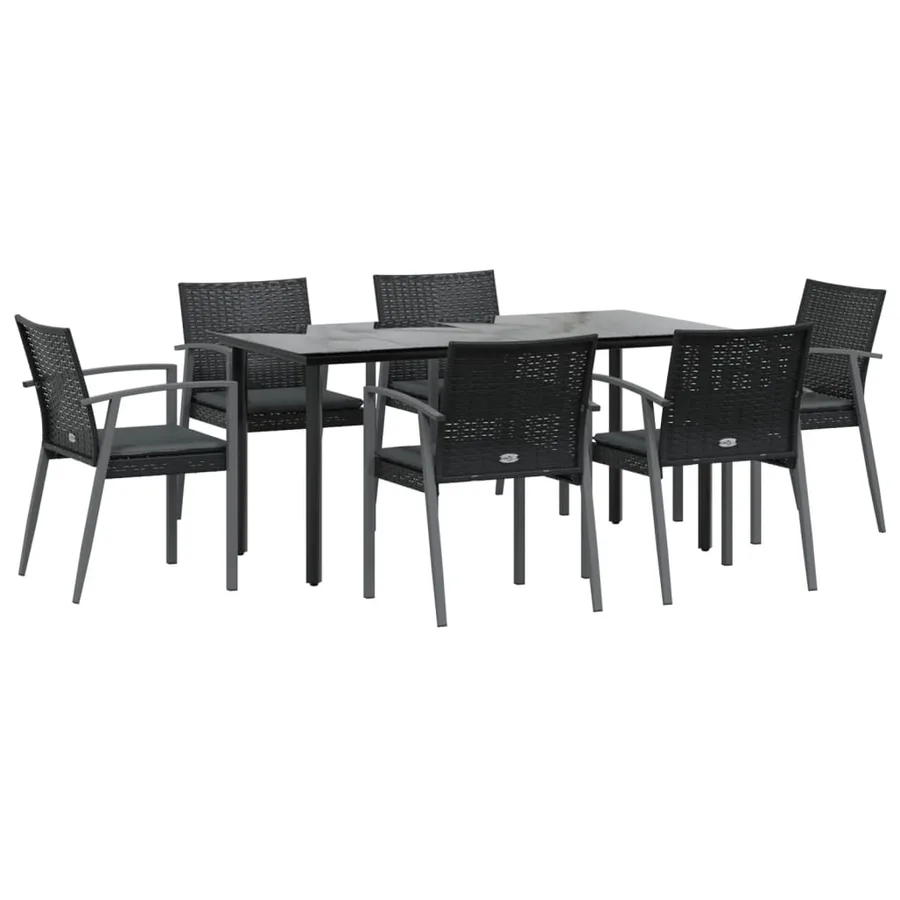 Ensemble à manger de jardin 7 pcs coussins résine tressée acier - 3