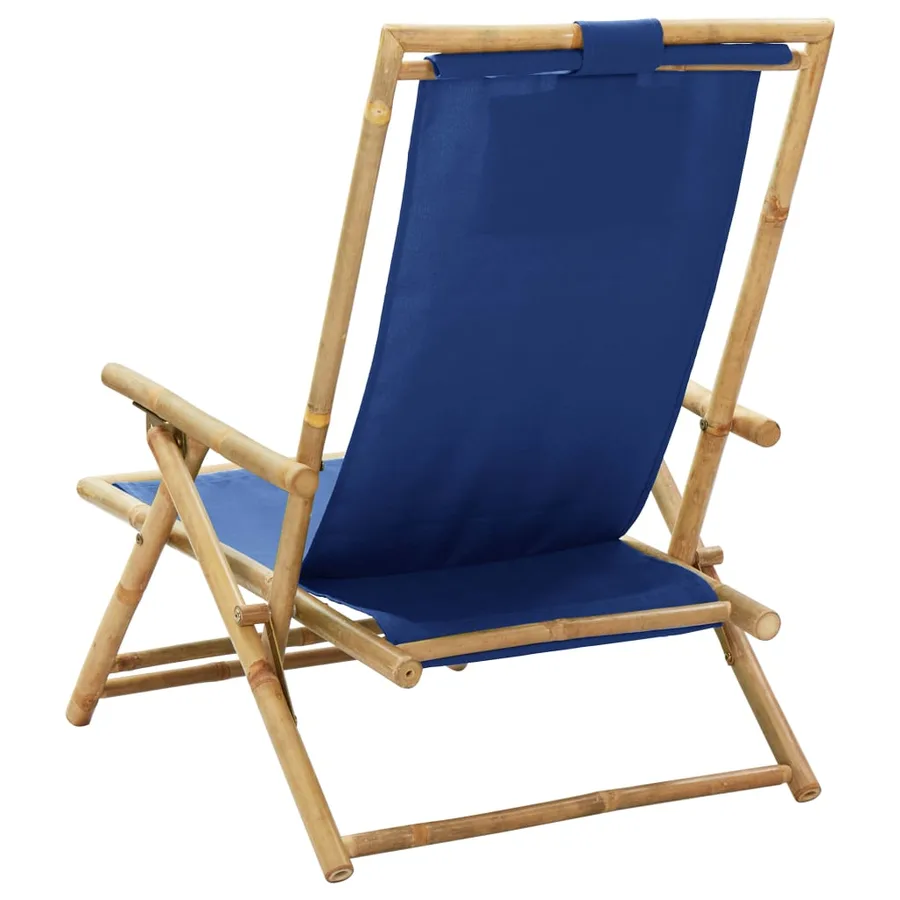 Chaise de relaxation inclinable bleu marine bambou et tissu - 5