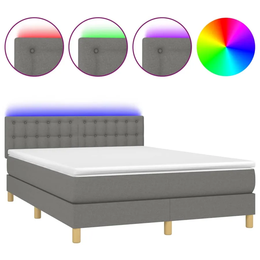 Sommier à lattes de lit et matelas et LED Gris foncé 140x200 cm - 2