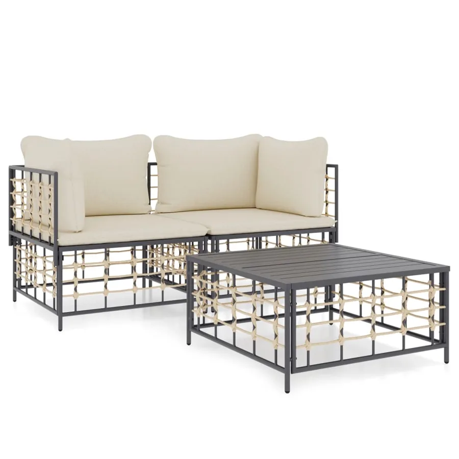Salon de jardin 3 pcs avec coussins anthracite résine tressée - 2