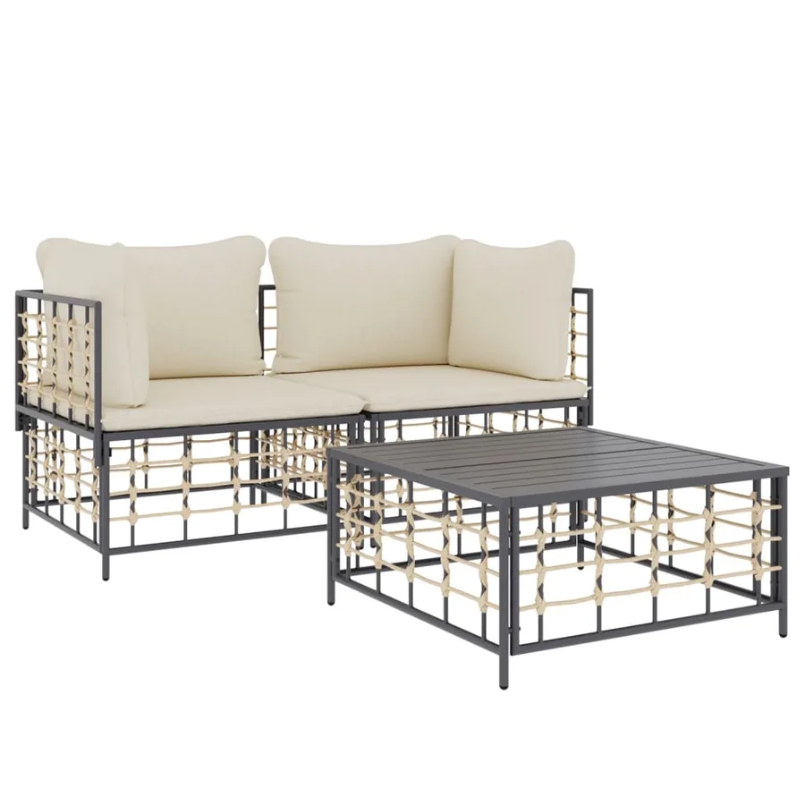 Salon de jardin 3 pcs avec coussins anthracite résine tressée - 3