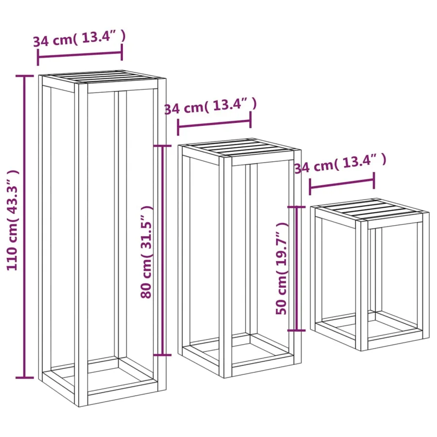 Ensemble de supports pour plantes 3 pcs Bois de pin massif - 12