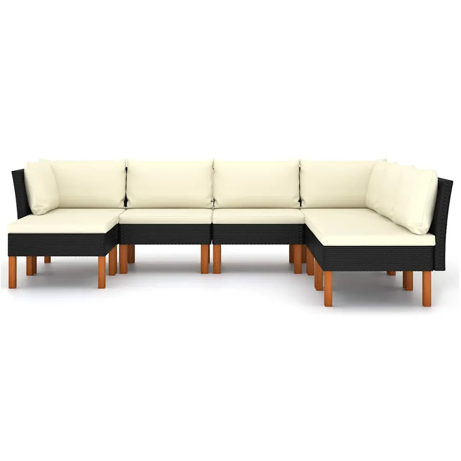 Salon de jardin 7 pcs avec coussins Résine tressée Noir - 3