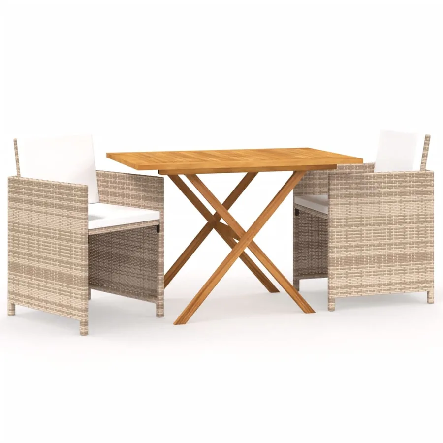 Ensemble à manger de jardin 3 pcs avec coussins Beige - 2