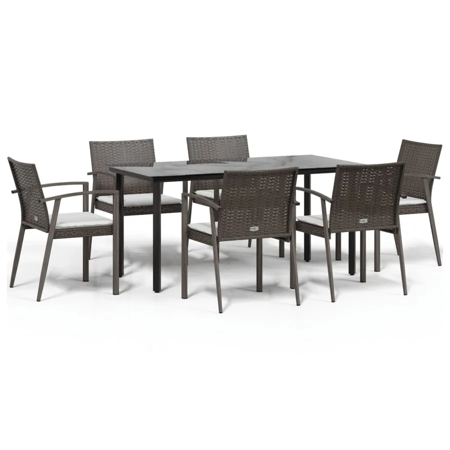 Ensemble à manger de jardin 7 pcs coussins résine tressée acier - 2