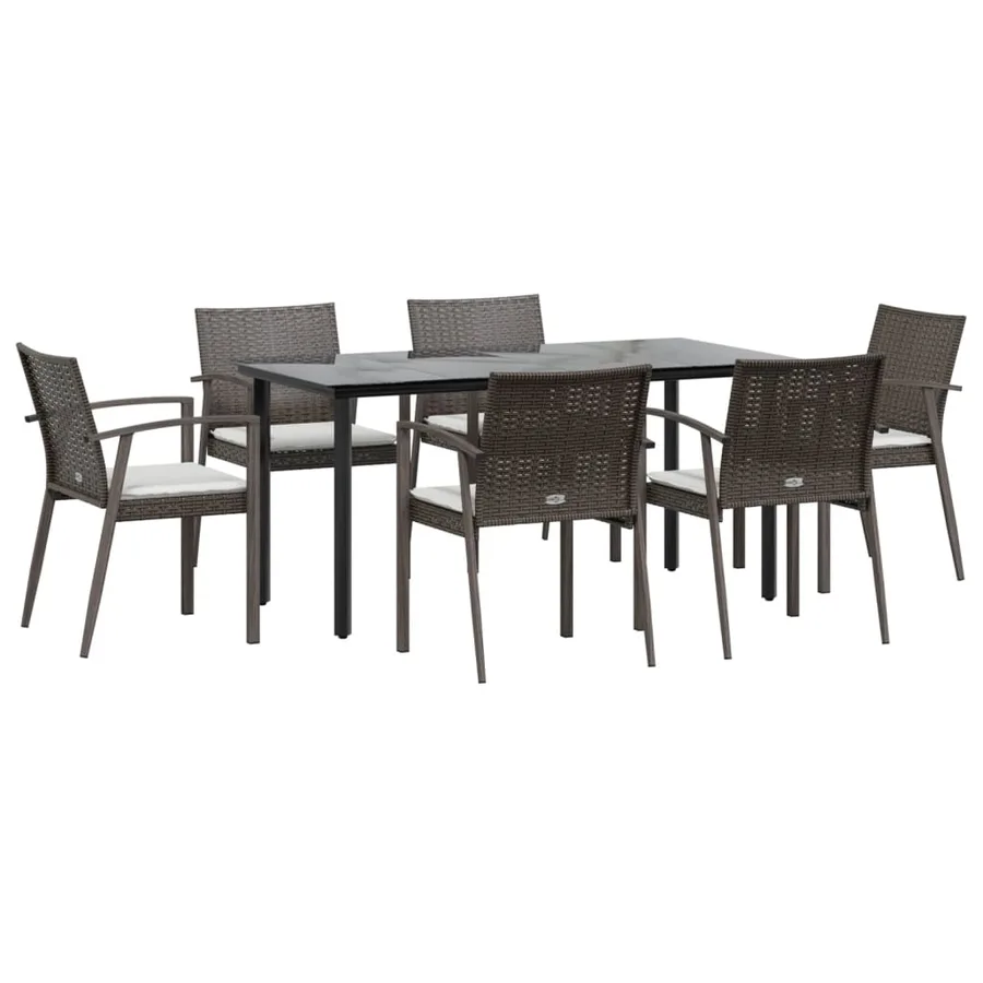 Ensemble à manger de jardin 7 pcs coussins résine tressée acier - 3