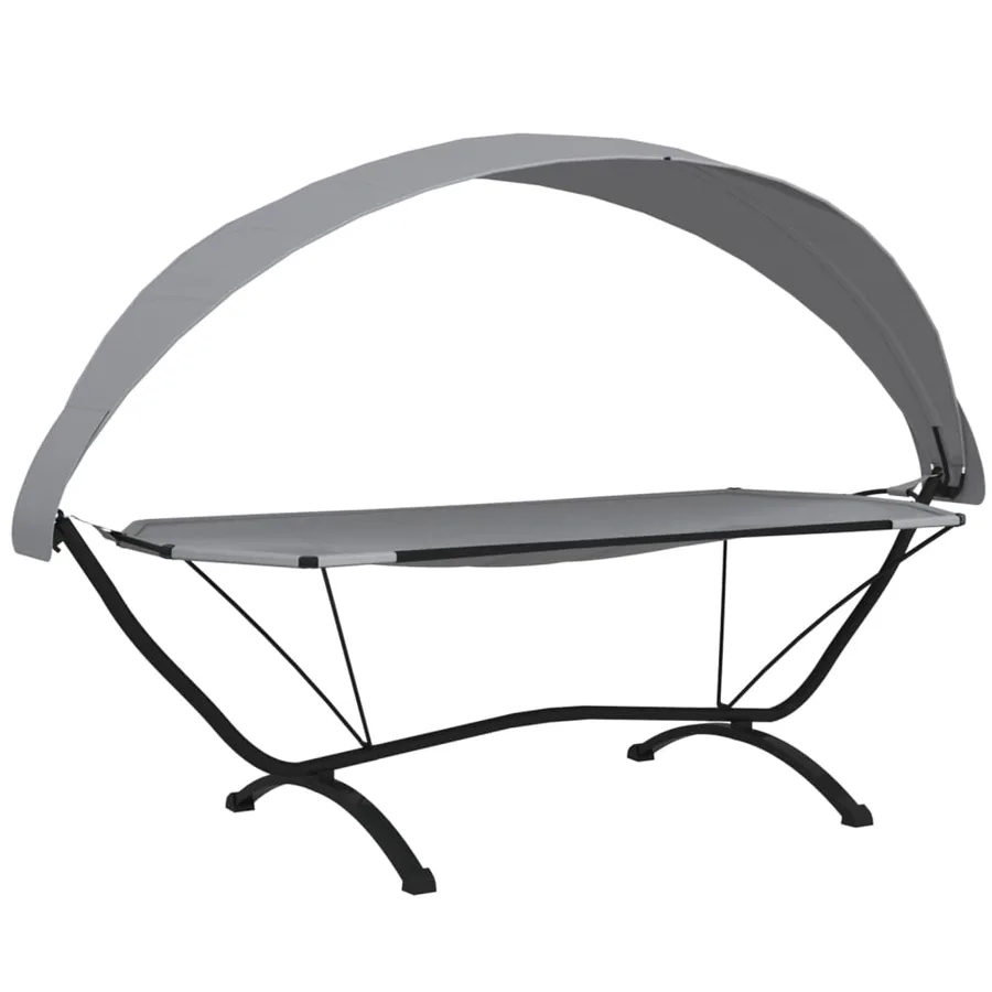 Lit de repos d'extérieur avec auvent Gris Acier et tissu Oxford - 2