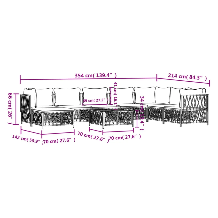 Salon de jardin avec coussins 9 pcs blanc acier - 10