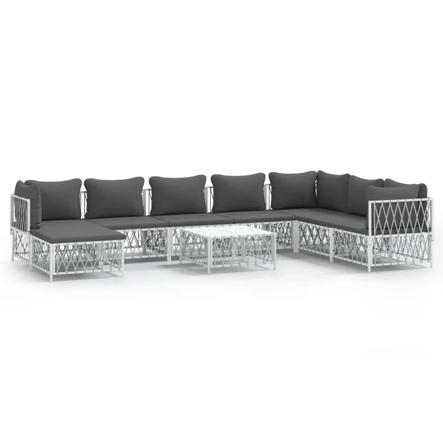 Salon de jardin avec coussins 9 pcs blanc acier - 2