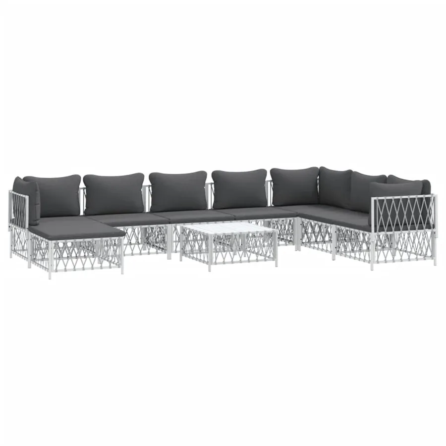 Salon de jardin avec coussins 9 pcs blanc acier - 3
