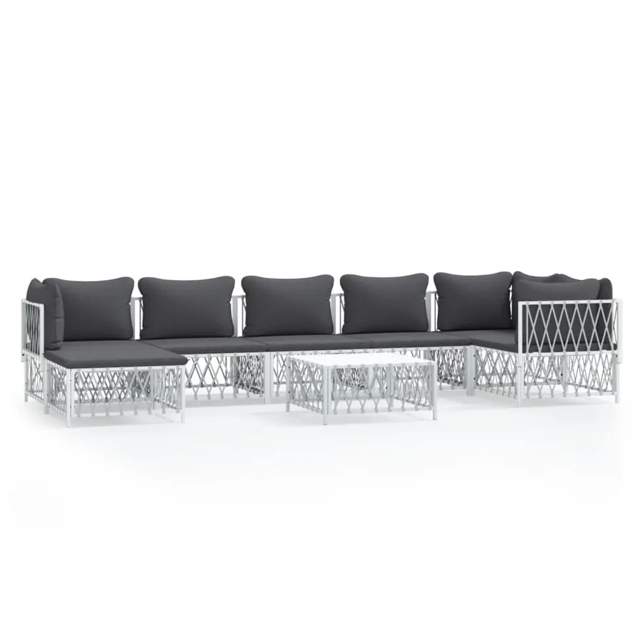 Salon de jardin 8 pcs avec coussins blanc acier - 2