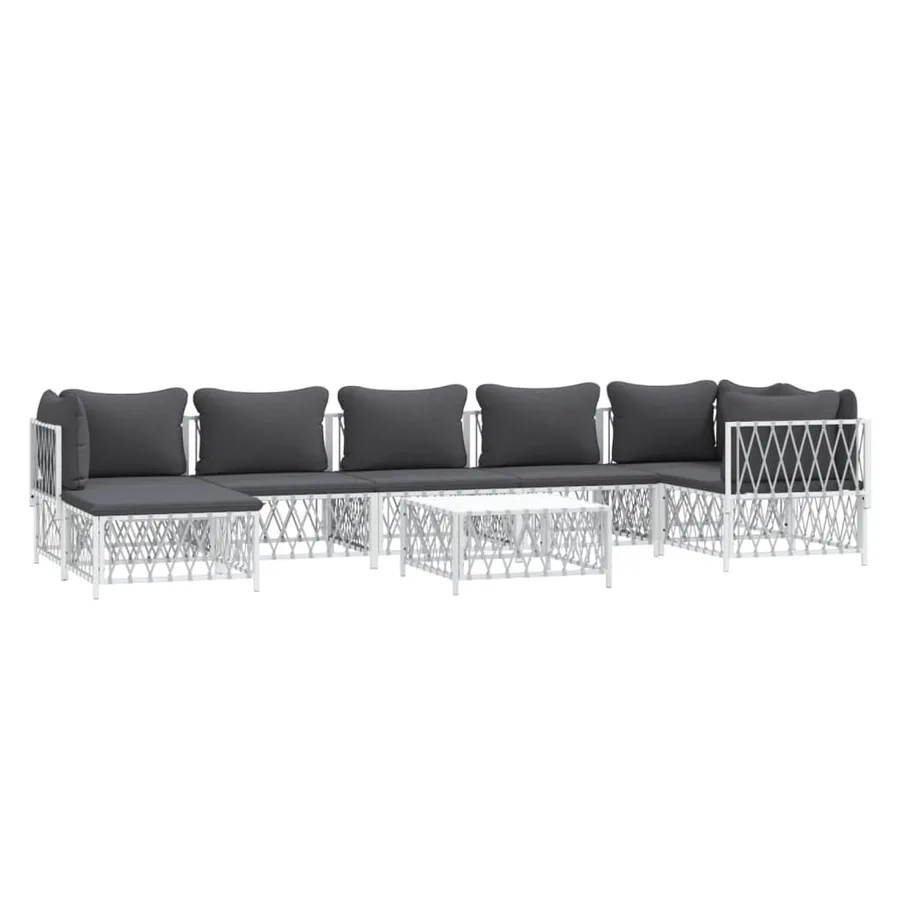 Salon de jardin 8 pcs avec coussins blanc acier - 3
