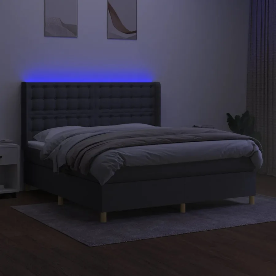Sommier à lattes de lit matelas LED Gris foncé 180x200 cm Tissu - 3