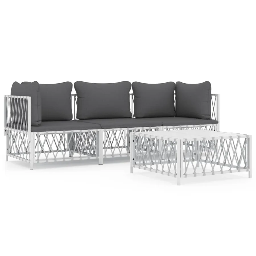 Salon de jardin 4 pcs avec coussins blanc acier - 2