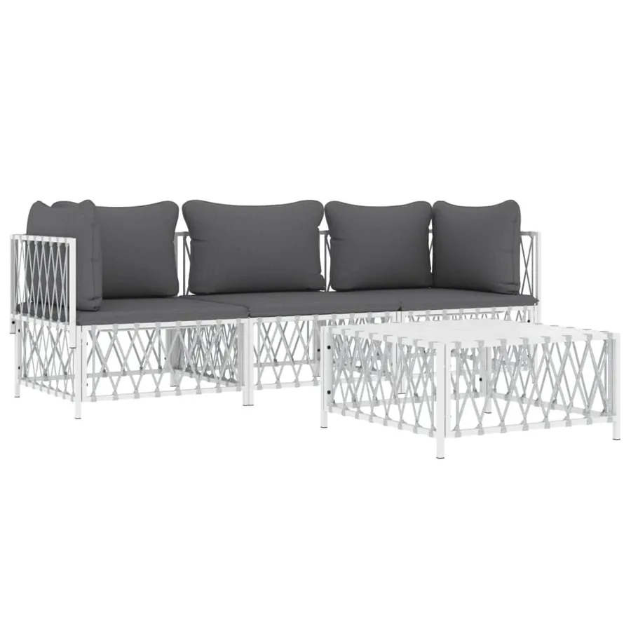 Salon de jardin 4 pcs avec coussins blanc acier - 3
