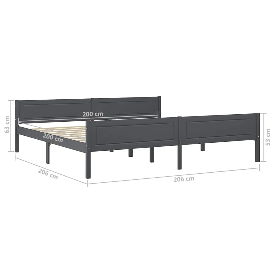 Cadre de lit sans matelas bois massif de pin gris 200x200 cm - 6