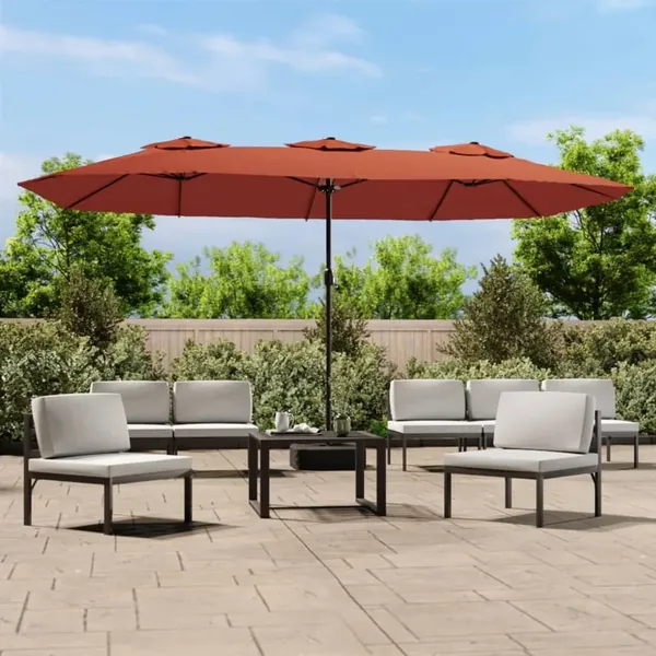 Parasol de jardin à double tête avec LED terre cuite 449x265 cm